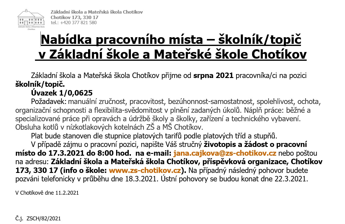 2021 Školník nabídka